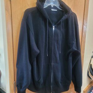 Full Zip Front Black Cotton/Poly Hoodie Size Large EUC